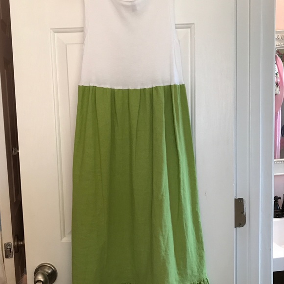Linen Lime green tank Girls Dress - Picture 4 of 6